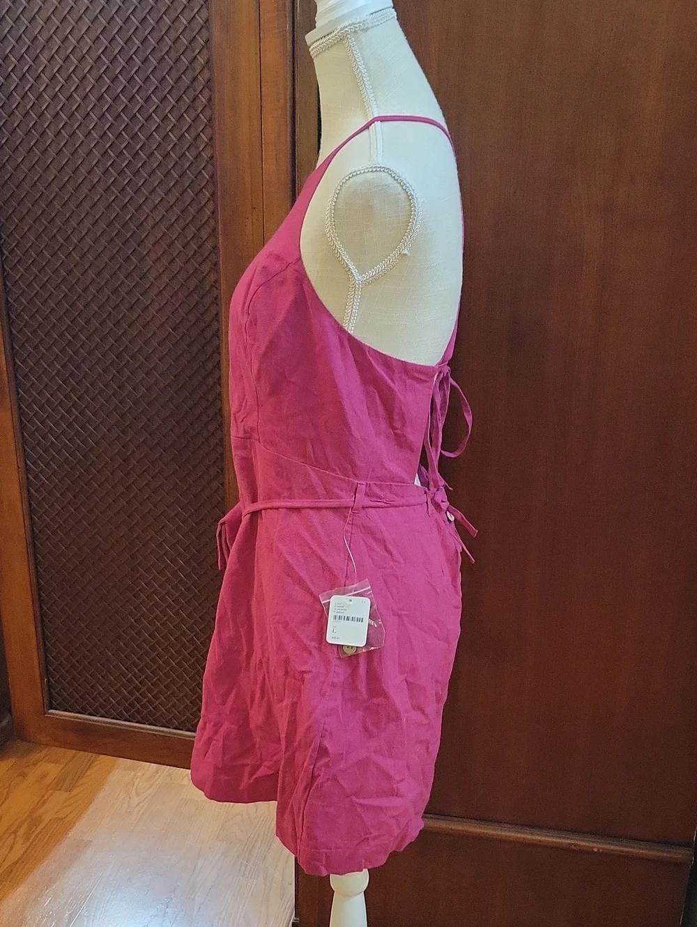 Free People | Fushcia Pink Cotton Open Back Purse Belt Mini Dress Size Large